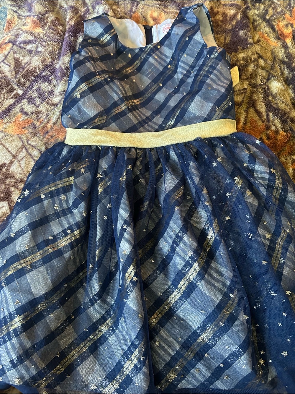 Girls Navy Dress with Gold